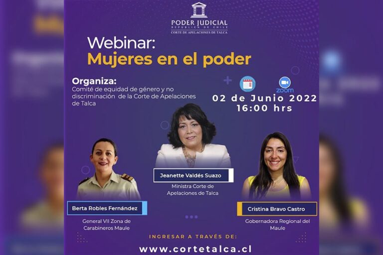 Corte de Apelaciones de Talca invita a participar en webinar “Mujeres en el Poder”