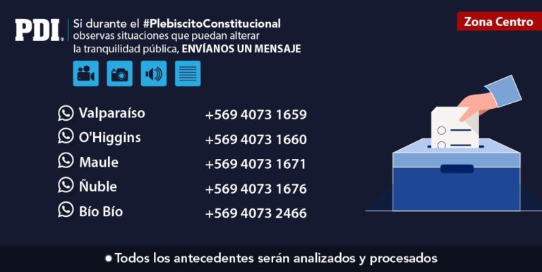 PDI contará con fono What’sApp para denuncias durante Plebiscito de Salida