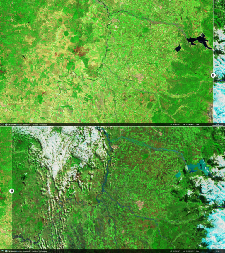 Imágenes satelitales evidencian cambios en la vegetación y caudales en Colbún, Linares, Licantén y Talca