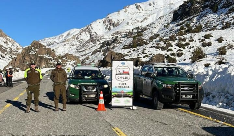 Solo hasta el kilometro 120: Por  nevazones se cierra ruta internacional hacia el Paso Pehuenche