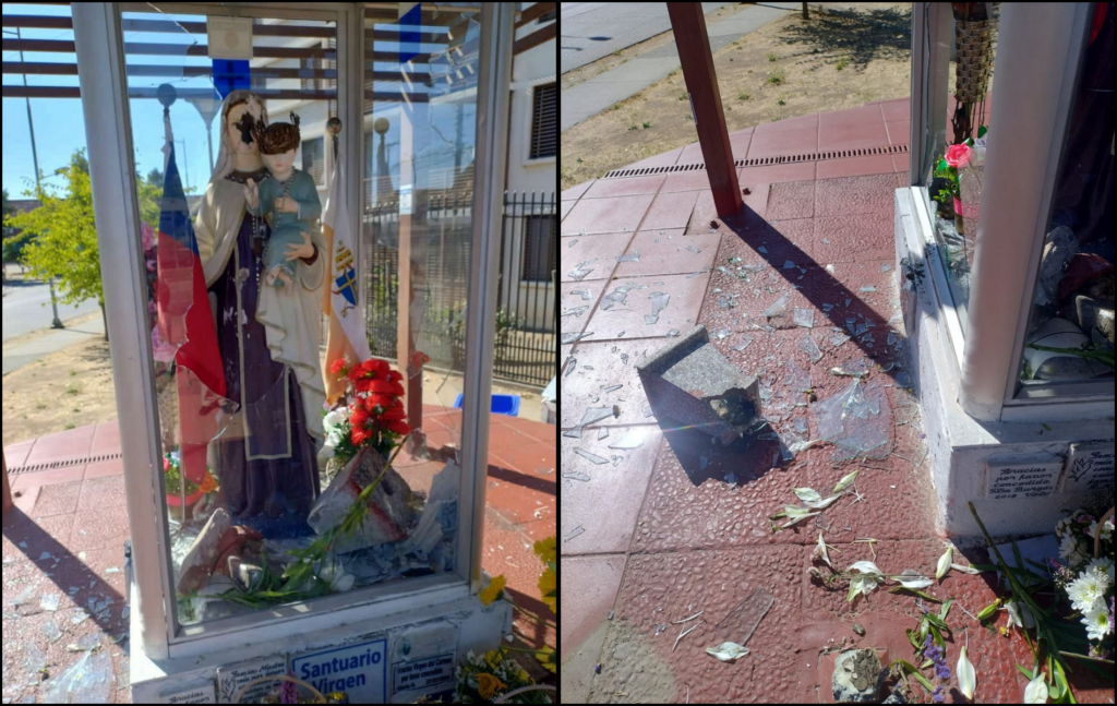 Indignación en Talca por vandalismo a estatua de la Virgen del Carmen