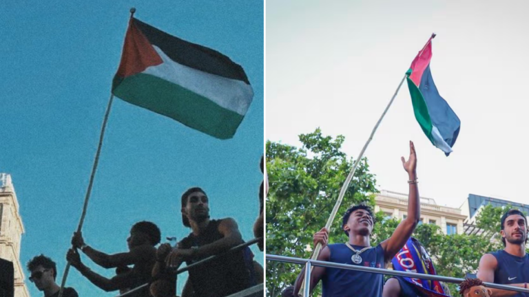 Lamine Yamal sorprende al celebrar título de La Liga del Barcelona con bandera de Palestina